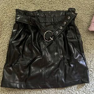 black pleather skirt with adjustable belt